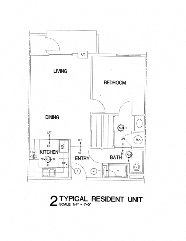 Floor plan for 1 bed, 1 bath, 600 sqft
